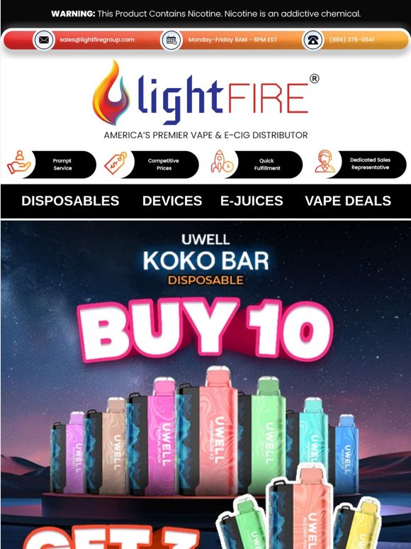 🔥 Buy 10, Get 3 Free: Uwell Koko Bar 60K Disposable — Stock Up Now