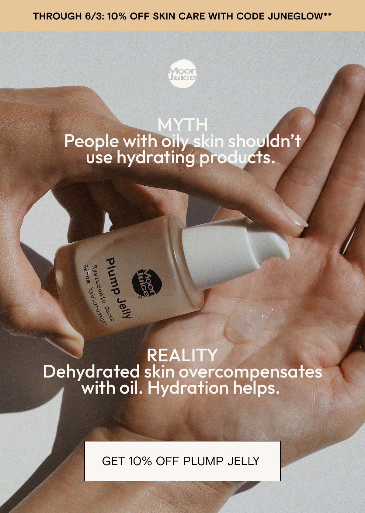Dehydrated skin overcompensates with oil. Hydration helps - shop plump jelly at 10% off.