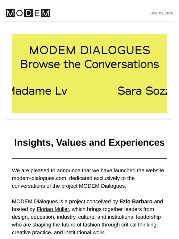 Launch Modem-dialogues.com. Spotlight on Findings. Hi Beauty. ITS in Trieste. La Biennale di Venezia.