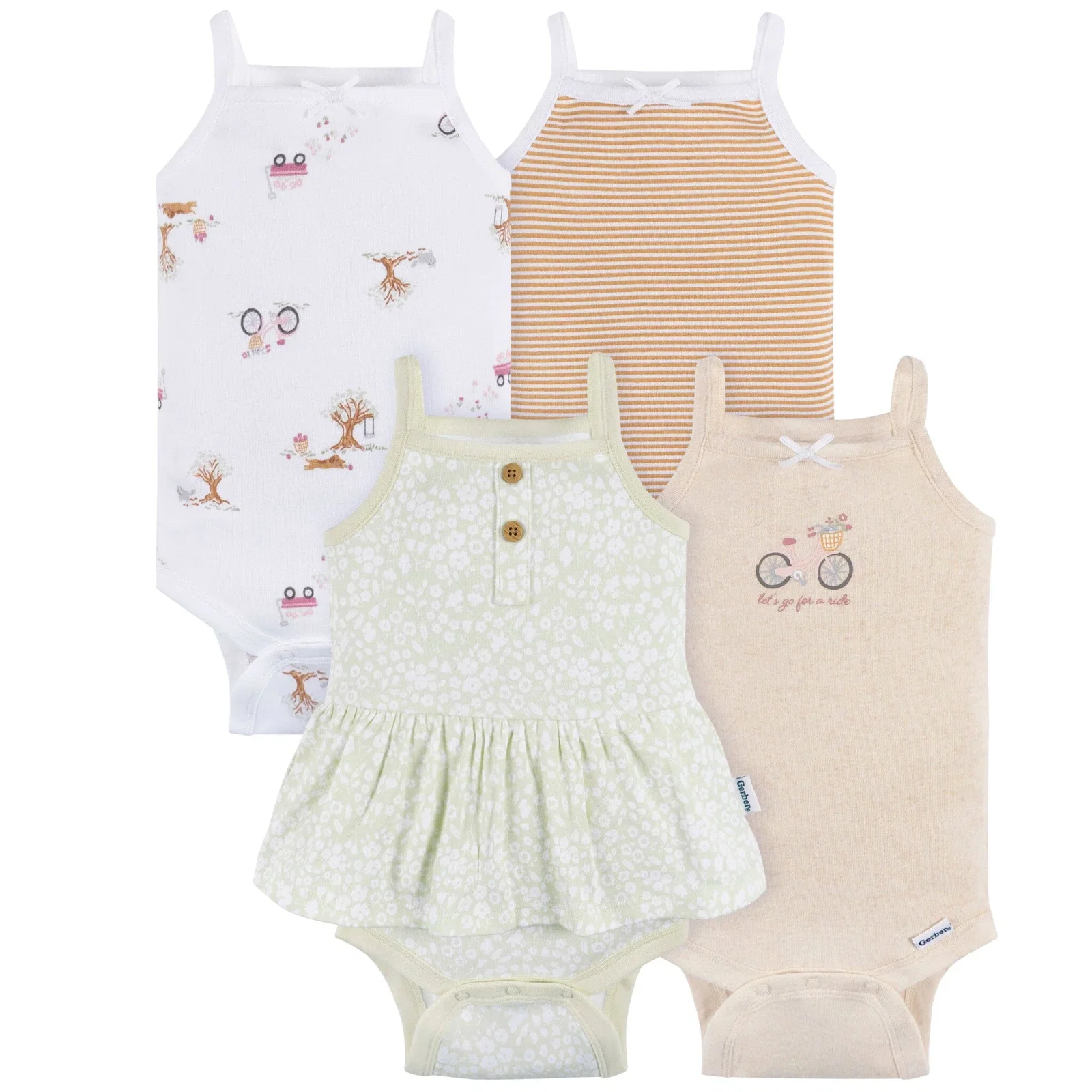 4-Pack Baby Girls Green Floral Sleeveless Onesies® Bodysuits