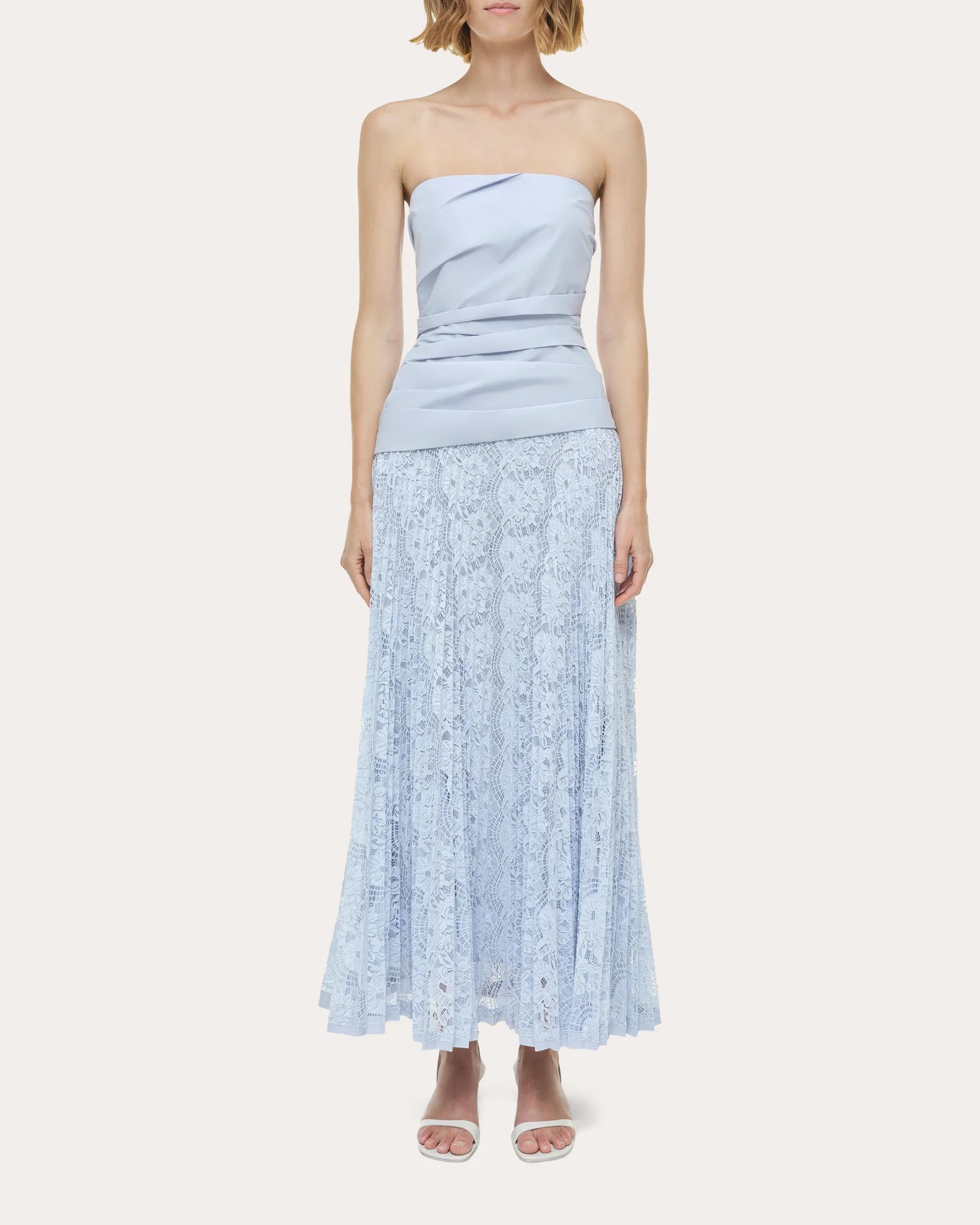 Annalise Poplin Lace Combo Strapless Midi Dress