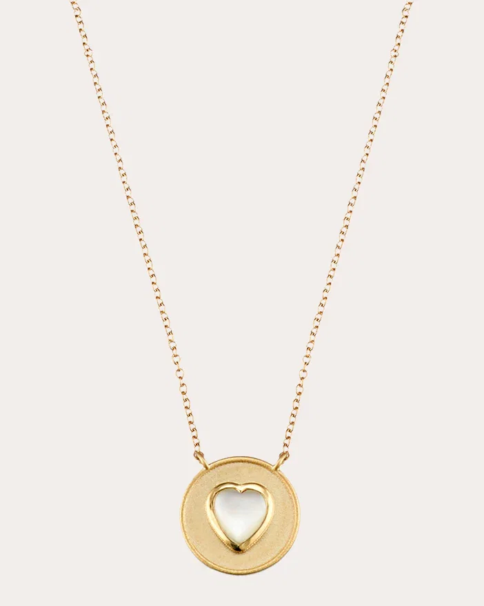 18K Gold Mother-of-Pearl Heart Pendant Necklace