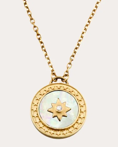Diamond & Mother of Pearl Celestial Star Pendant Necklace
