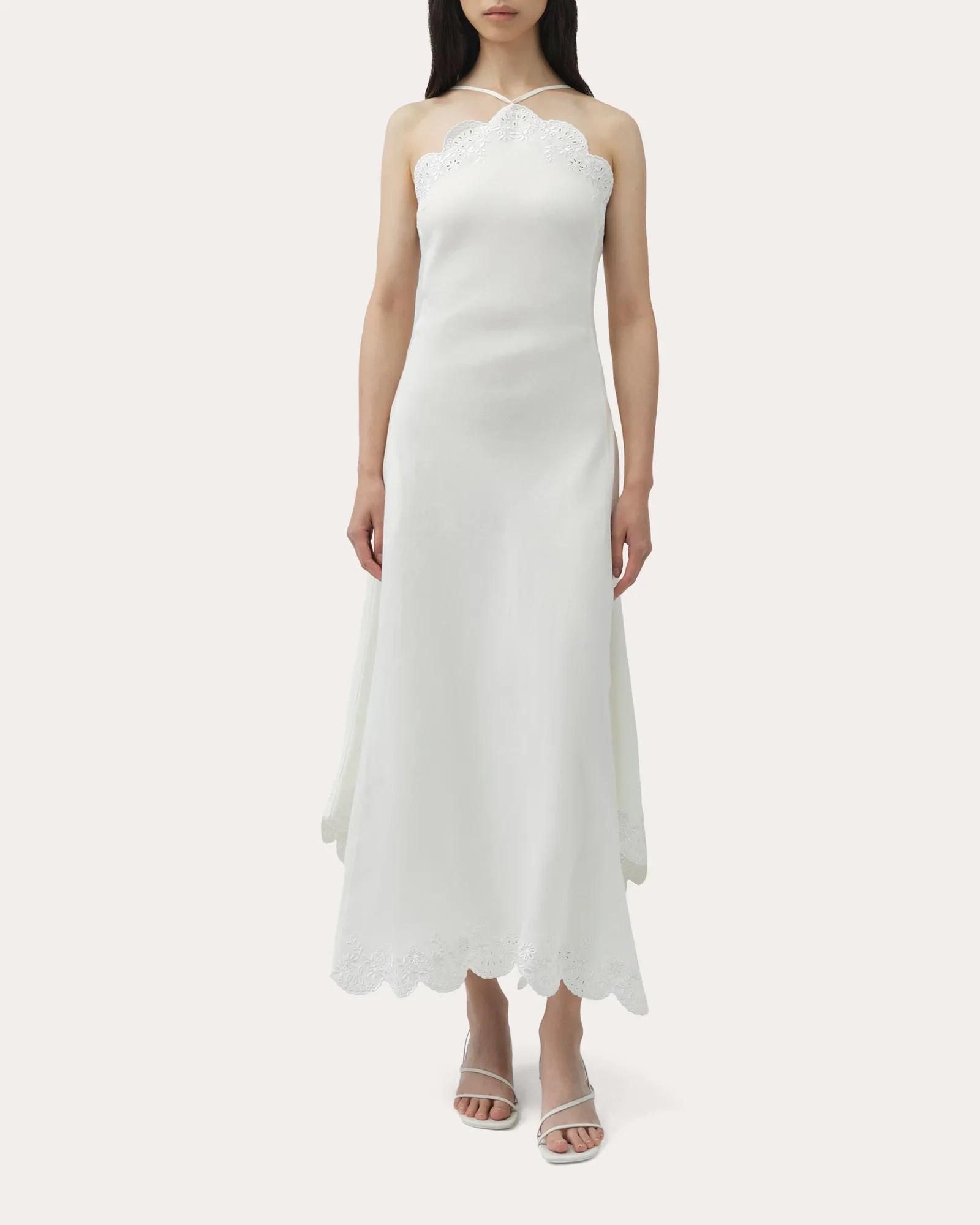 Gillian Embroidered Linen Halter Midi Dress