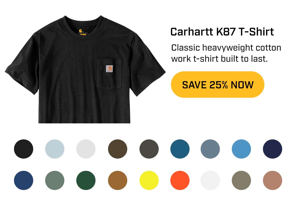 Carhartt K87 Tees stacked on top of one another. 