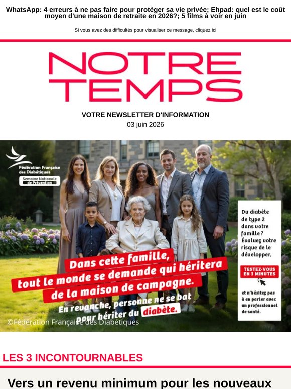 📌 Pension retardée: vers un revenu minimum pour les nouveaux retraités?; Impôts: la date limite approche; Voici le secret pour vivre heureux et en bonne santé