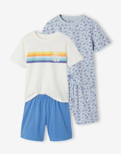 Set van 2 pyjamashorts surf - hemelsblauw