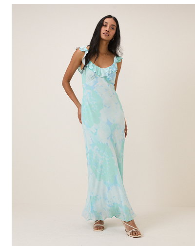 Blue Floral Chiffon Logan Maxi Dress