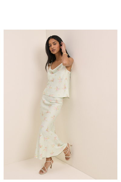 Mint Blue Floral Kavita Satin Midi Dress