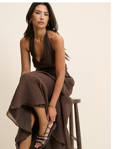 Brown Halterneck Catalina Midi Dress