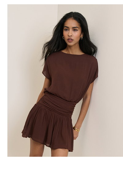 Chocolate Brown Boat Neck Pamela Mini Dress