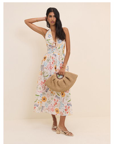 White Floral Halterneck Lilijana Midi Dress