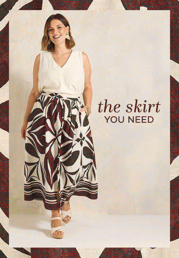 EVANS Curve Cream & Brown Abstract Print Cotton Skirt
