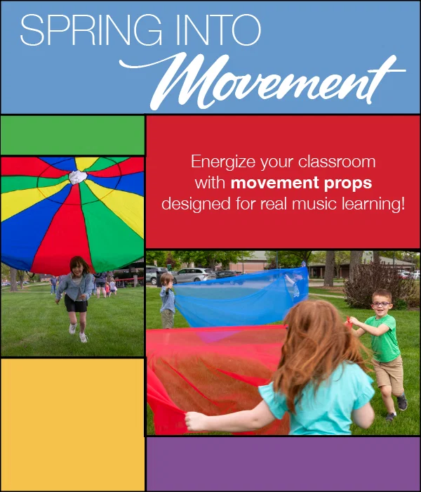 Spring into Movement. Energize your classroom with movement props designed for real music learning! Children play with colorful parachutes and fabric props.
