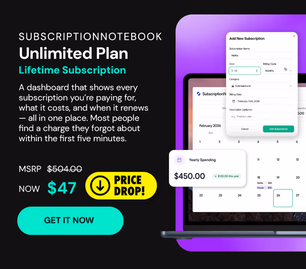 SubscriptionNotebook Unlimited Plan: Lifetime Subscription