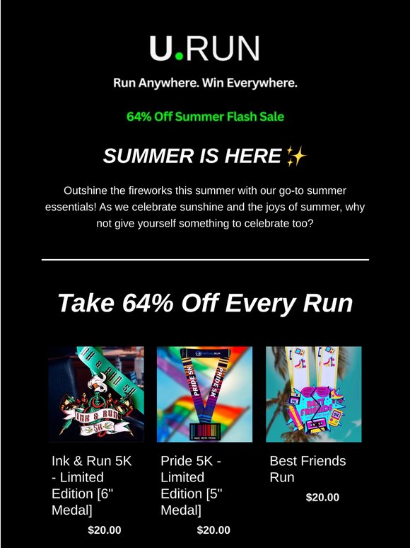 64% Off Summer Flash Sale at U.Run. Virtual Run's for everyone!