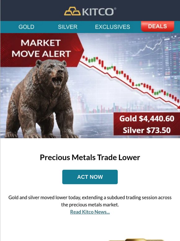📉 Gold down to $4,440.60— Silver Slides to $73.50