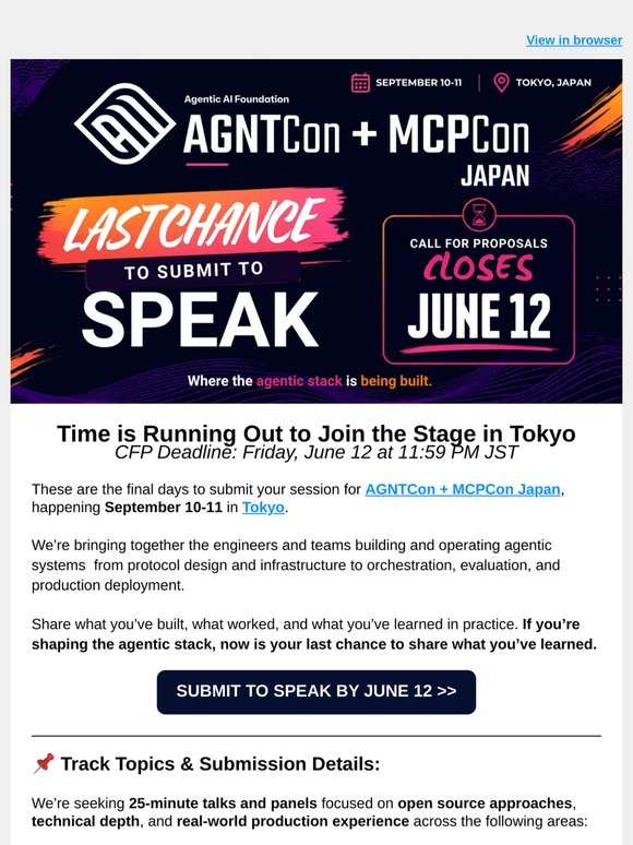 June 12 CFP Deadline: AGNTCon + MCPCon Japan
