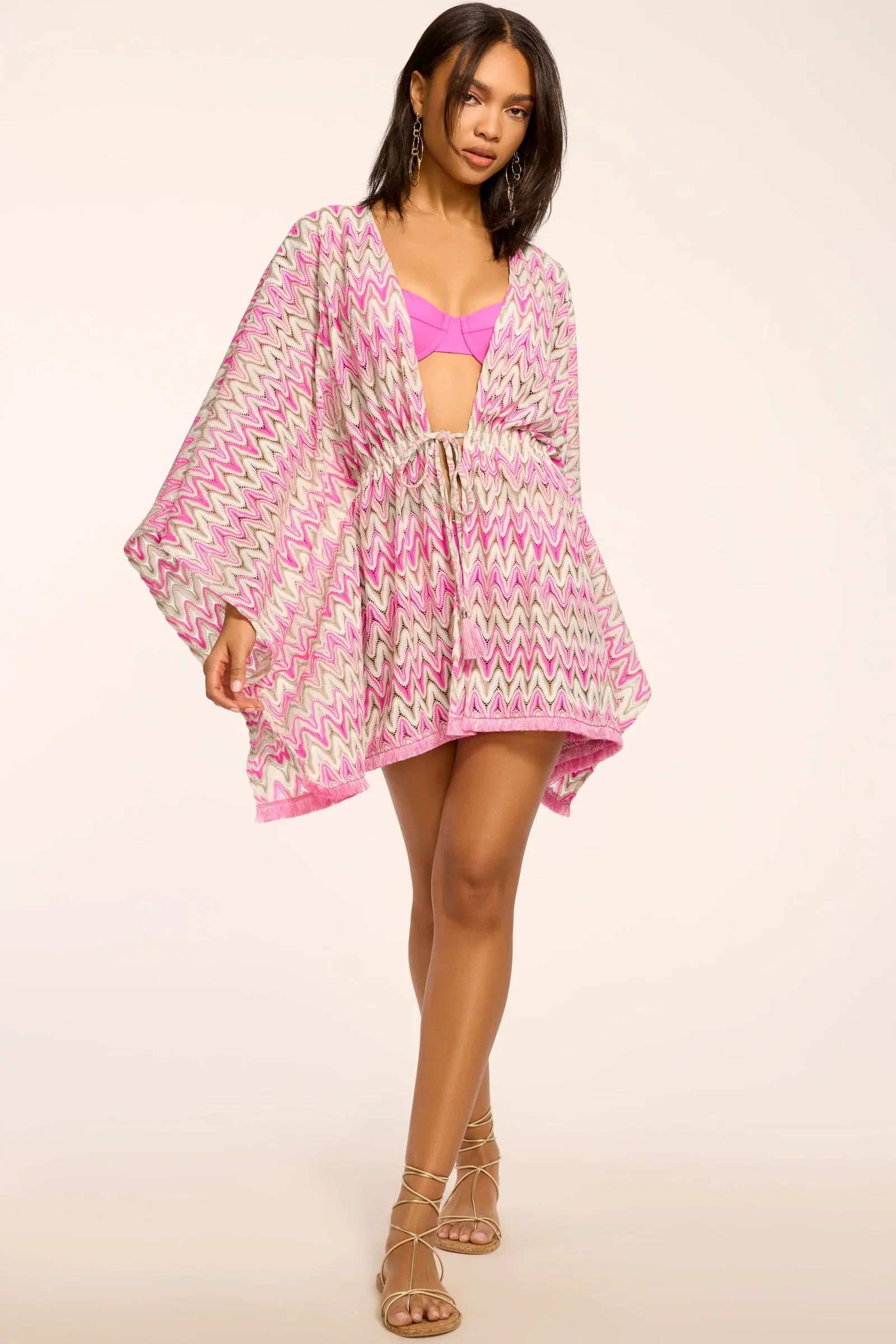 Image of Mckala Chevron Knit Mini Coverup Dress - Pink Zigzag
