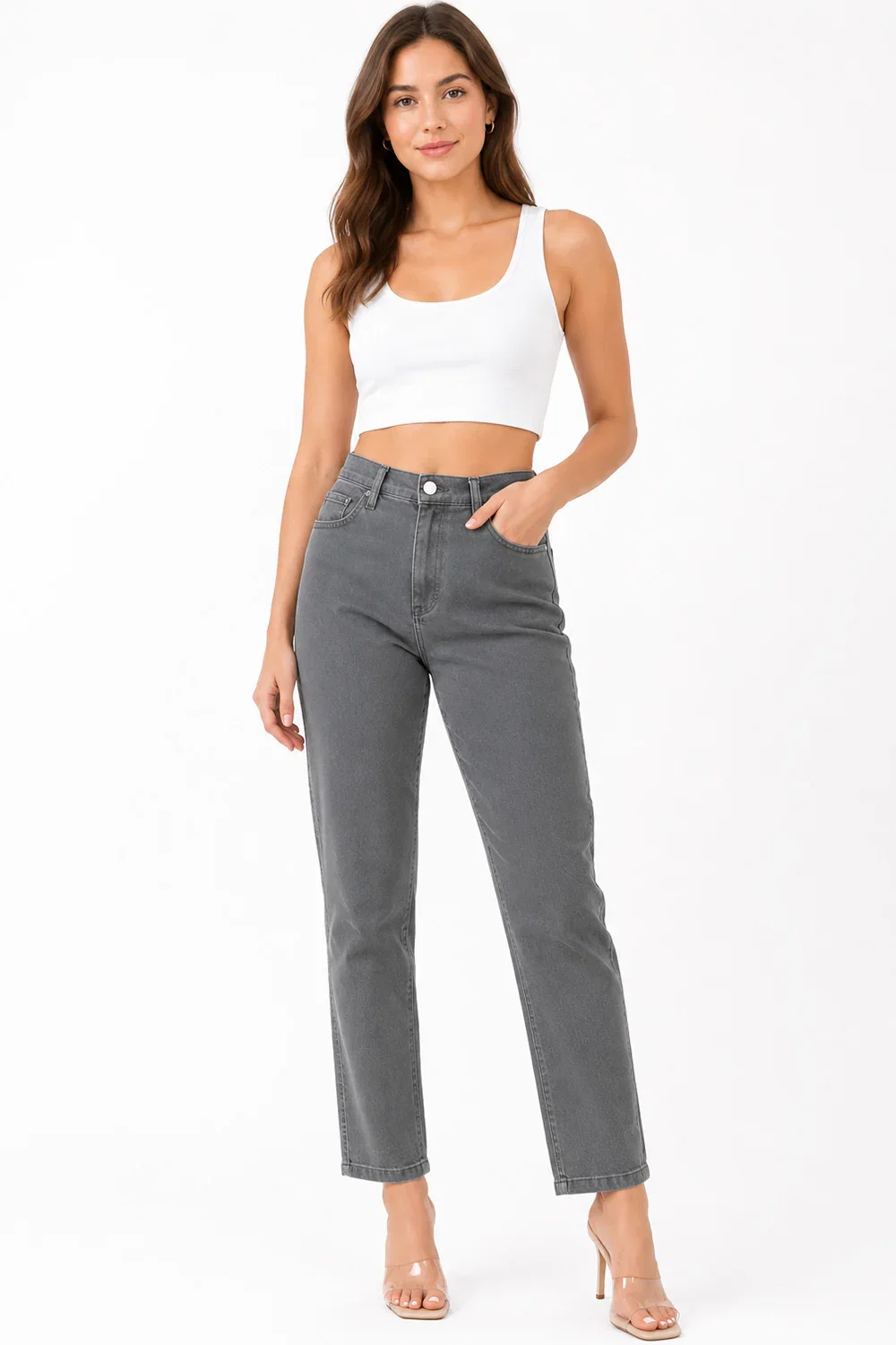 Image of Women’s Grey Straight Leg Jeans - SR208