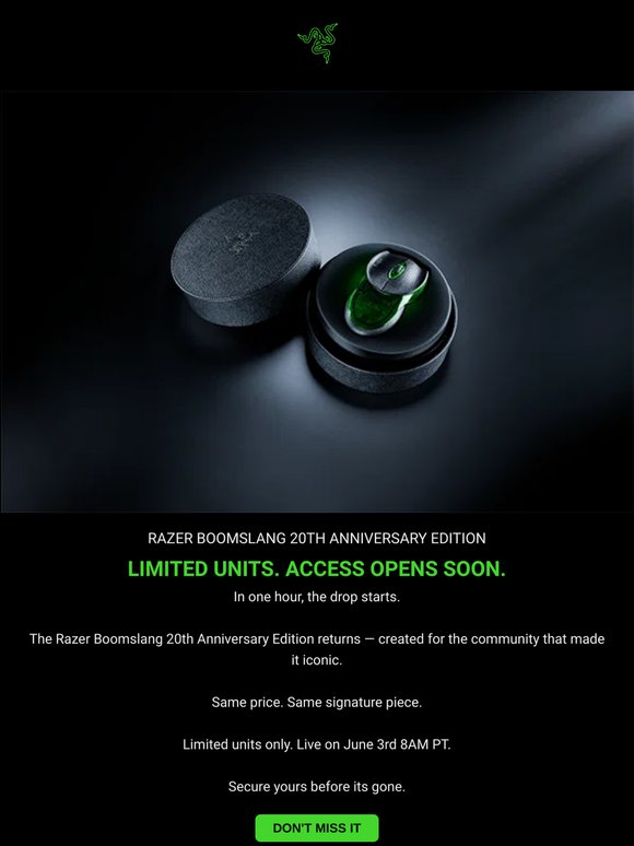 1 Hour Countdown: Razer Boomslang 20th Anniversary Edition