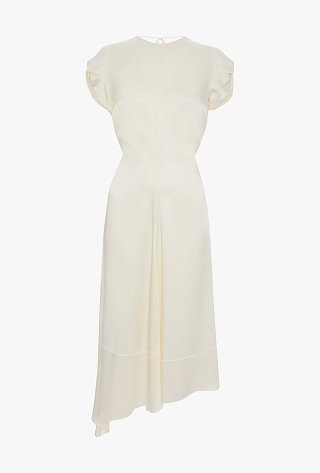 Twist Shoulder Dress In Ivory