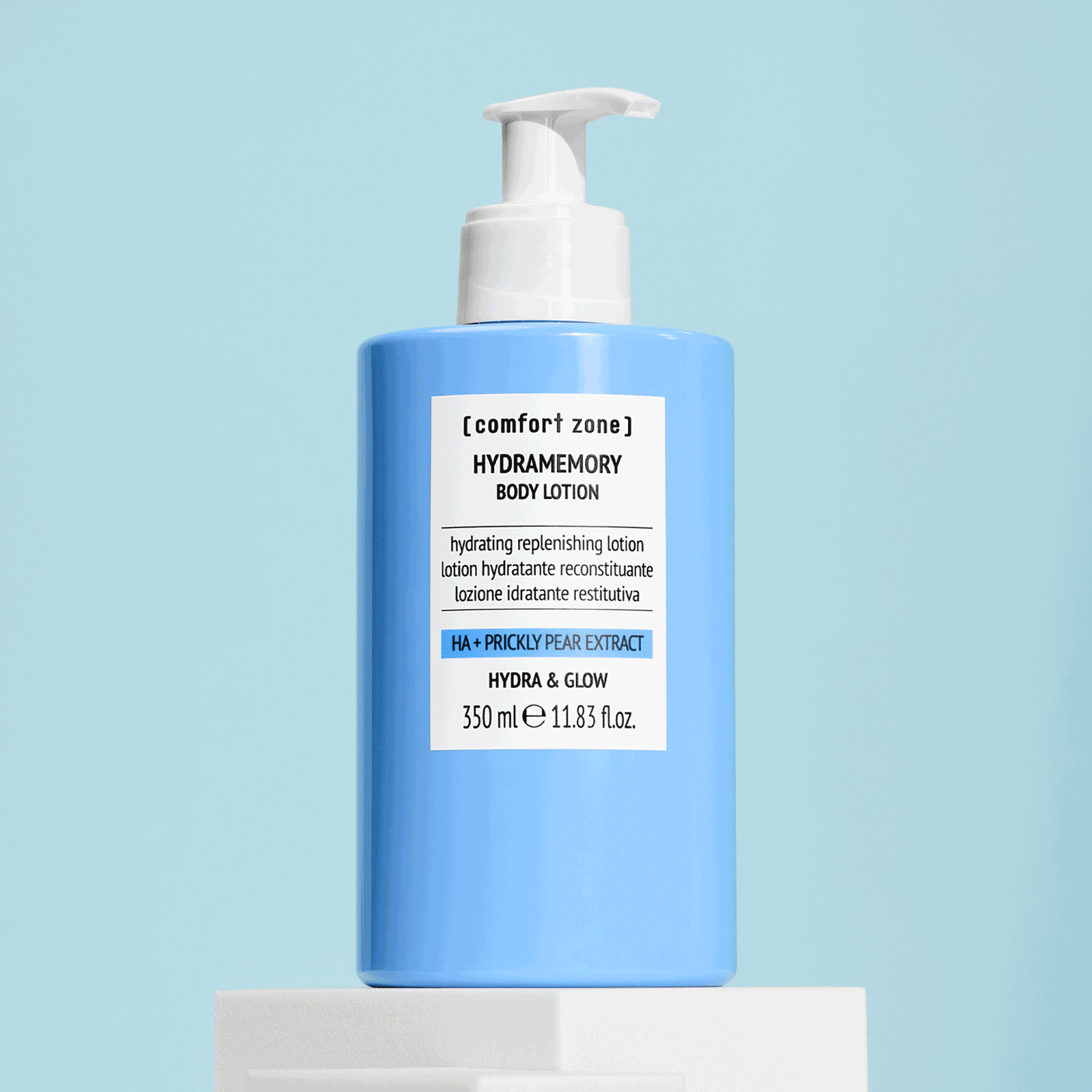 GIF of Sun Soul Tan Maximizer and Hydramemory Body Lotion on blue background
