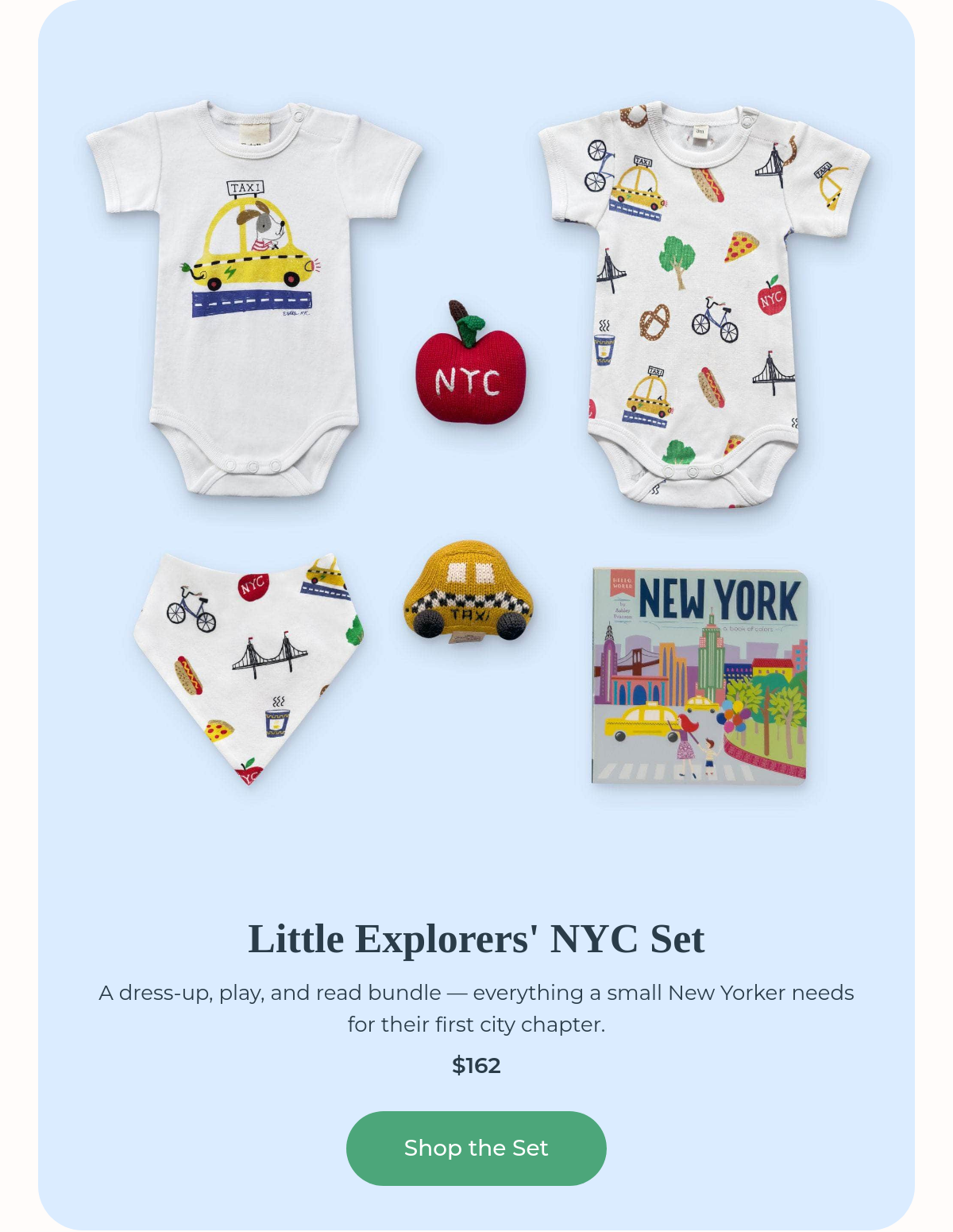 Little Explorers NYC Set — flatlay of full curated gift bundle