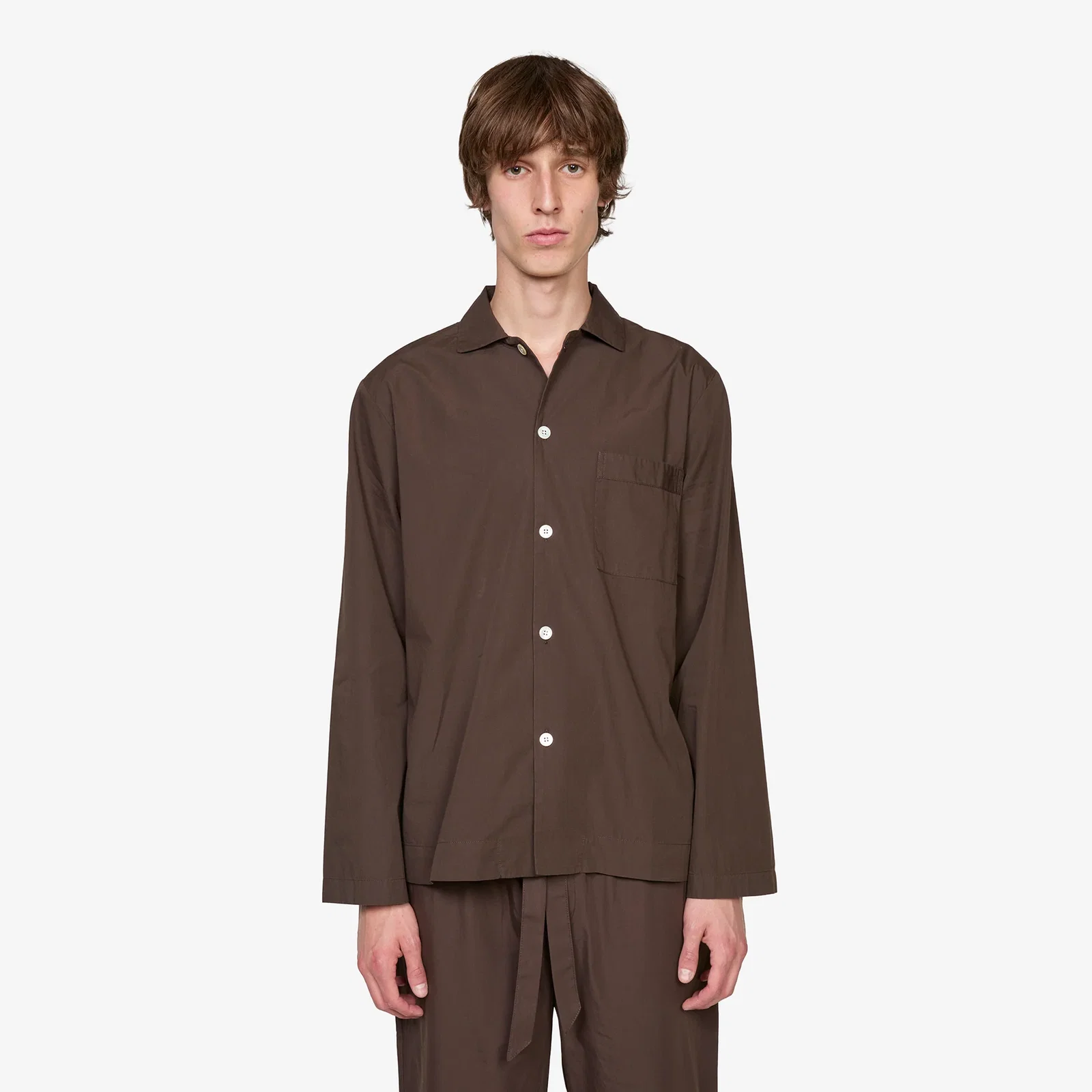 Image of Cotton Poplin Pyjama Shirt Coffee