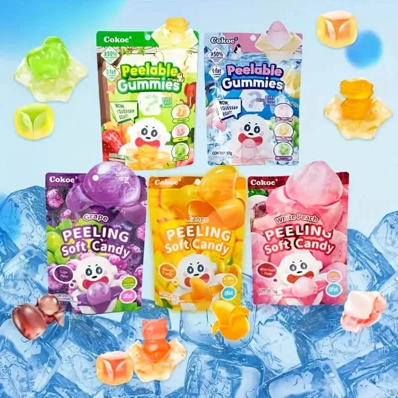 Image of 5-Packs: Fun Peeled Gummies - Mixed Styles, Different Flavors, Resealable Bags