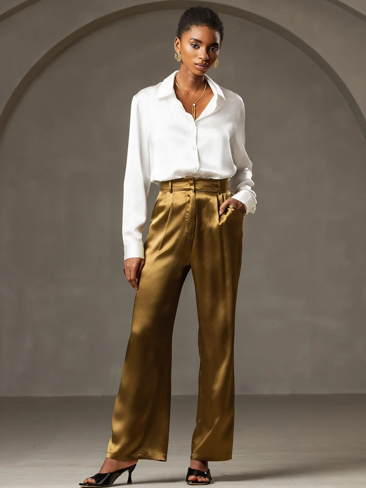 Clearance - 19Momme Silk High Waist Boot Cut Women's Pants