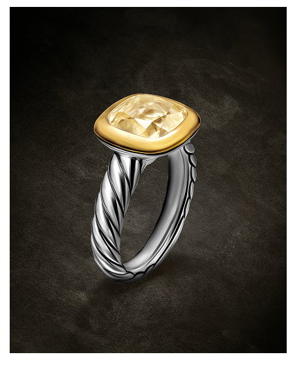 DY Mercer® Color Stone Ring Sterling Silver with 18K Yellow Gold and Champagne Citrine, 10mm
