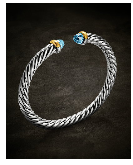 Cable Flex® Bracelet Sterling Silver with 14K Yellow Gold, Sky Blue Topaz and Diamonds, 6mm