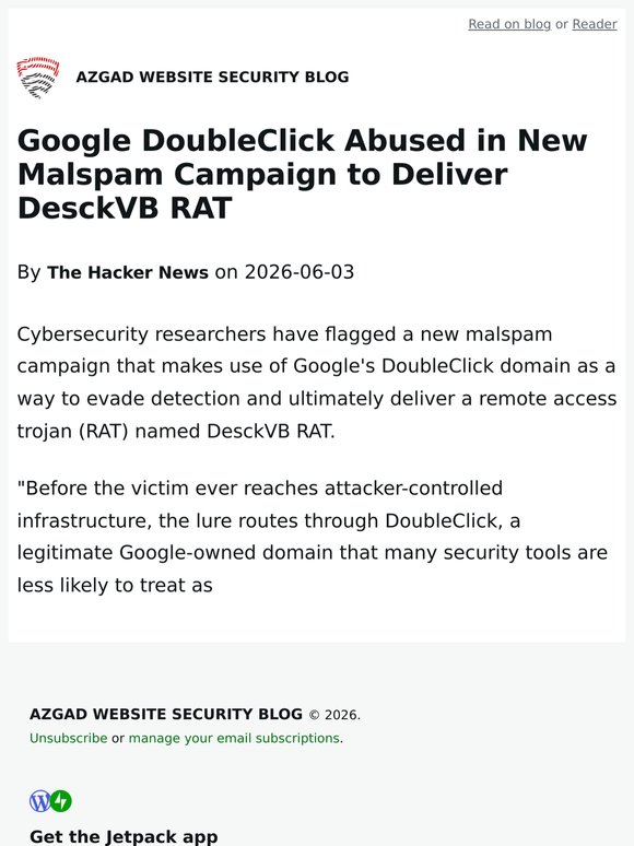 Google DoubleClick Abused in New Malspam Campaign to Deliver DesckVB RAT