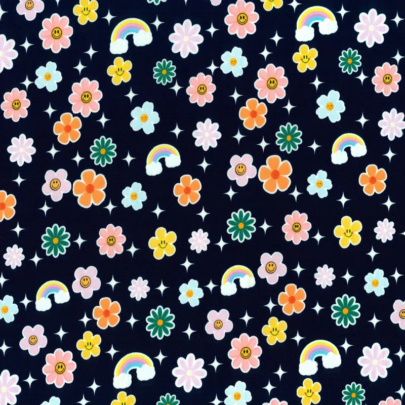 Image of Rainbow Rose and Hubble Cotton Poplin Fabric Navy 112cm