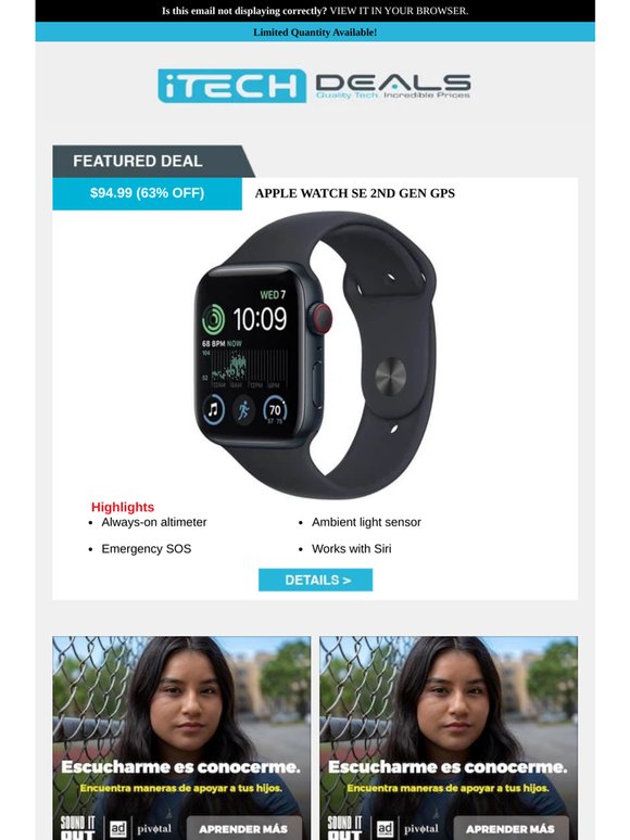 Apple Watch SE 2 Cellular $94 + Free Shipping!