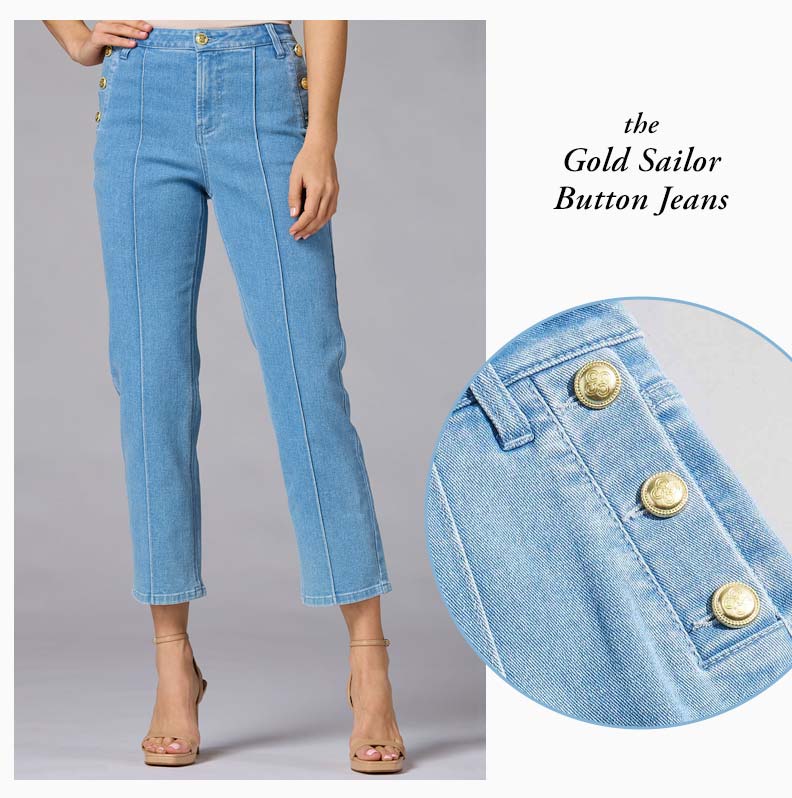 Shop the Gold Sailor Button Jeans
