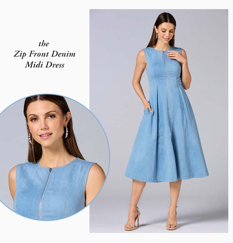 Shop the Zip Front Denim Midi Dress