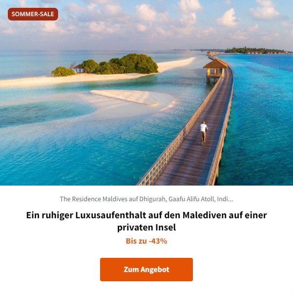 Ein ruhiger Luxusaufenthalt auf den Malediven auf einer privaten Insel