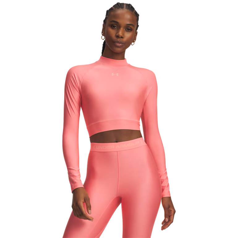 Damski longsleeve treningowy Under Armour HeatGear Crop Mock LS - różowy