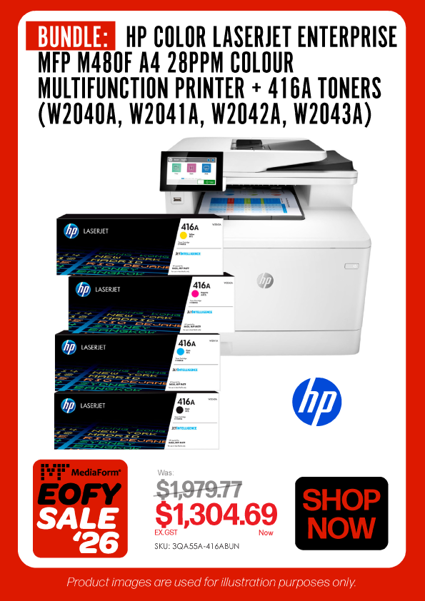 Shop Now BUNDLE: HP Color LaserJet Enterprise MFP M480f Printer + 416A Standard Yield Toners - Was $1979.77, Now $1304.69 Ex GST
