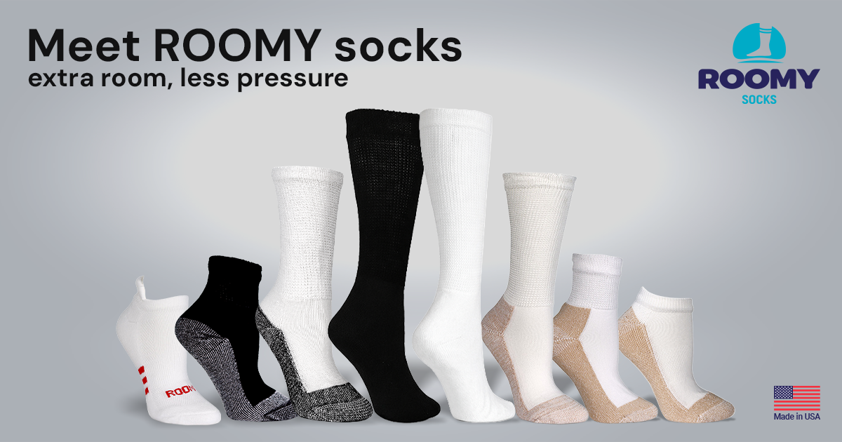 Meet ROOMY Socks - Extra room, less pressure. Made in USA