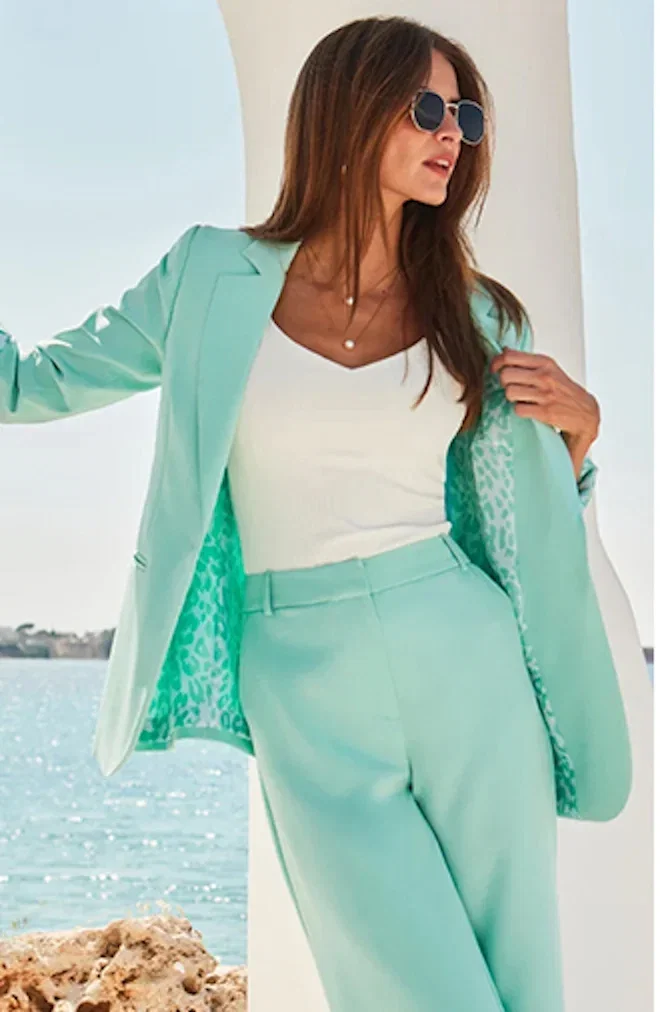 Mint Green Leopard Print Lining Blazer