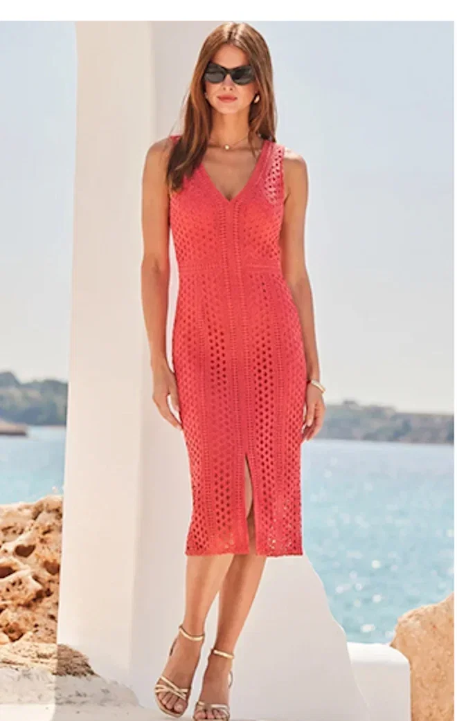 Coral Lace Pencil Dress
