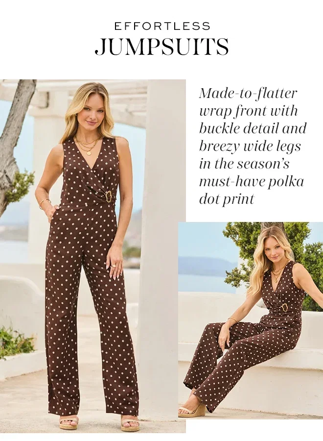 Brown Polka Dot Linen Blend Jumpsuit