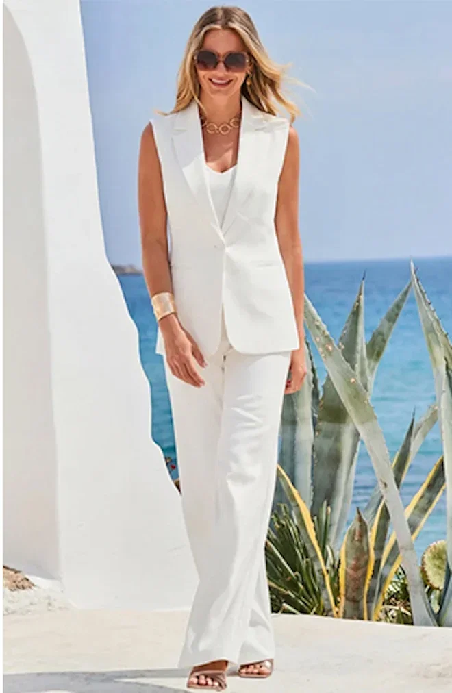 Ivory Longline Sleeveless Blazer