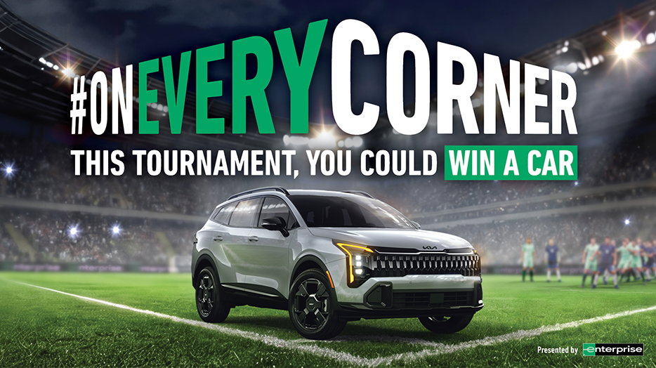 #OnEveryCorner This tournament, you could win a car. SUV on corner of soccer field.
