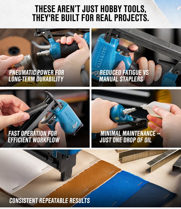 Premium features designed for real projects: pneumatic power, consistent results, minimal maintenance, fast operation, and reduced fatigue.