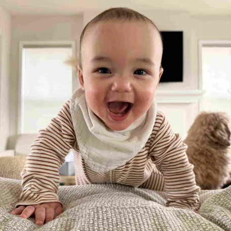 Gerber announced Cameron Chung from Minnesota as the winner of the 2026 Gerber photo search. Cameron beams in the photo that earned him the 2026 Gerber Baby title.