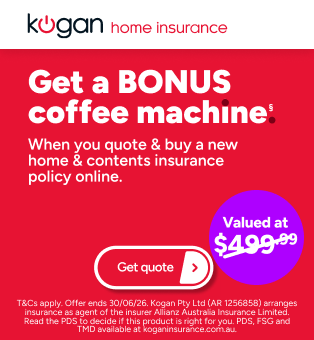Kogan Home Insurance EOFY - Bonus Coffee Machine§
